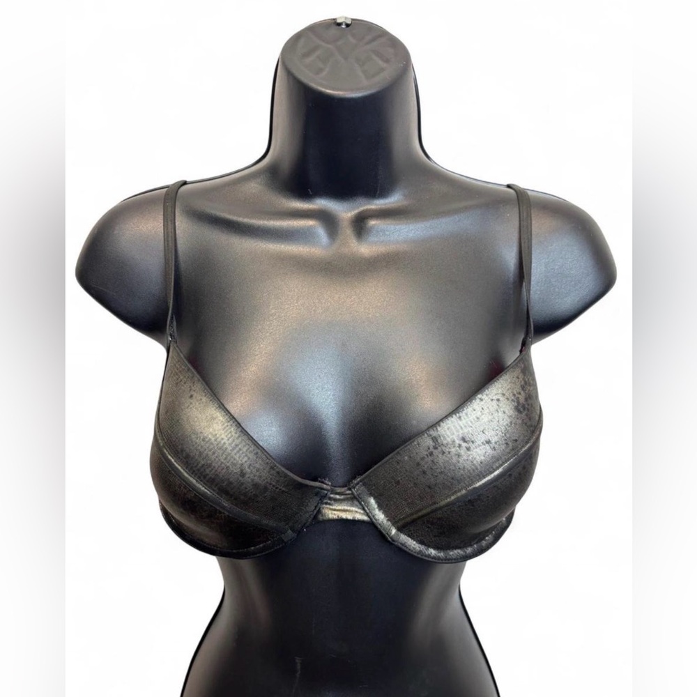 Baby phat Black leather bra with pink lining #leather #lingerie
